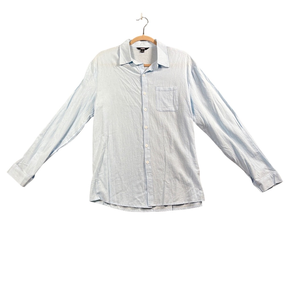 Ouku Textured Button Down Shirt L Light Blue Old Money Minimalist Normcore